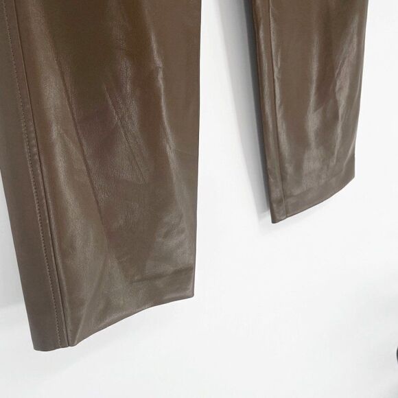 Aritzia Babaton Command Faux Leather Crop Pants Vegan Brown Women's 4 - Picture 4 of 7